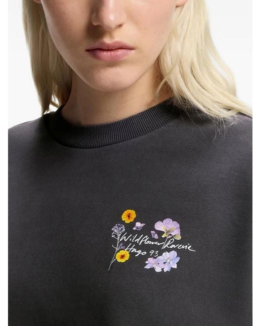 HUGO Black Floral-Print Crew-Neck Sweatshirt