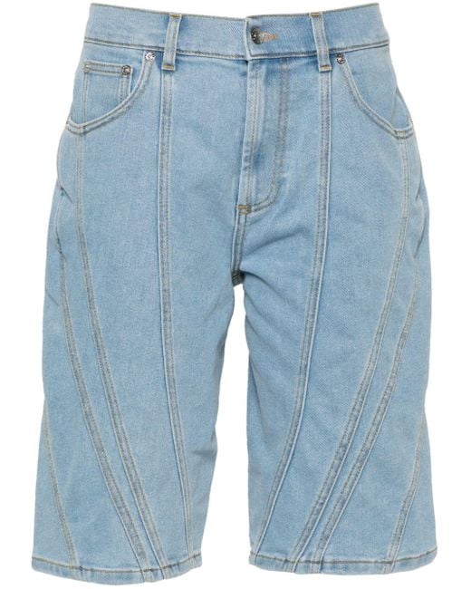 Mugler Blue Panelled Denim Shorts