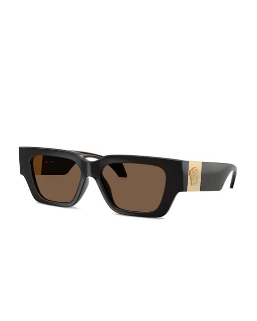 Versace Brown Medusa-Plaque Rectangle-Frame Sunglasses