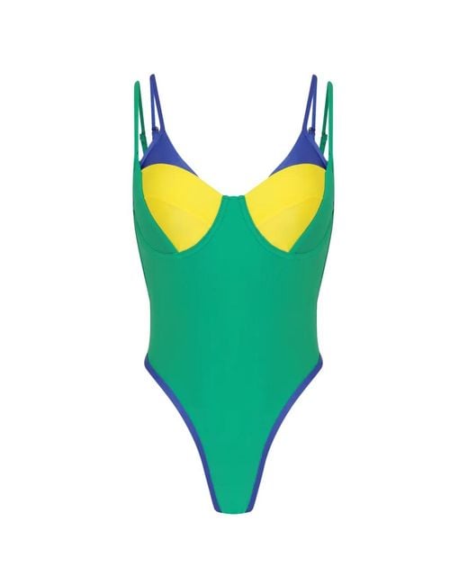 Amir Slama Green X Tati Barbieri Underwired Colour-Blocking Swimsuit
