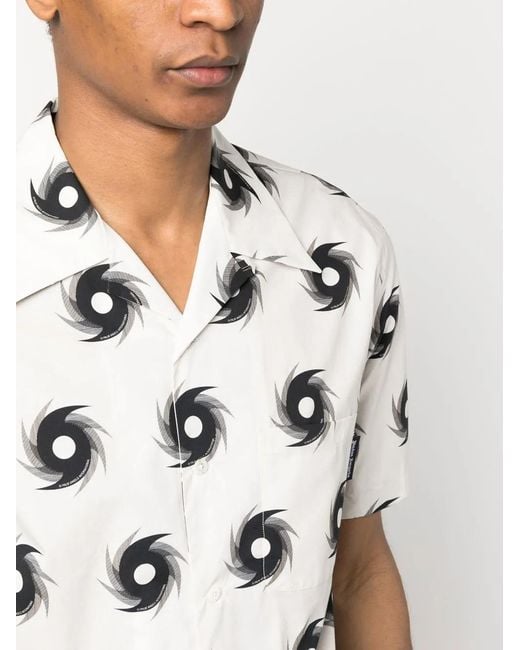 Palm Angels White Hurricane-Print Cotton Bowling Shirt for men