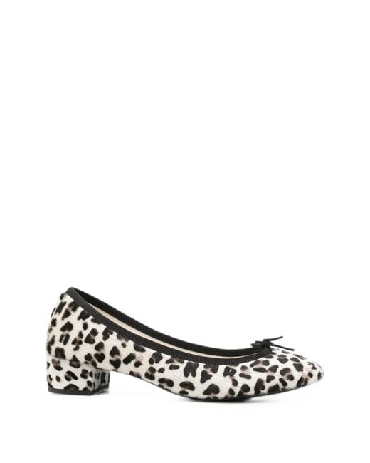 Repetto White Leopard-Print Bow-Detail Pumps