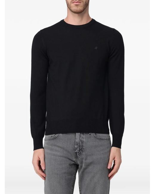 Brooksfield Black Logo-Embroidered Wool Sweater for men
