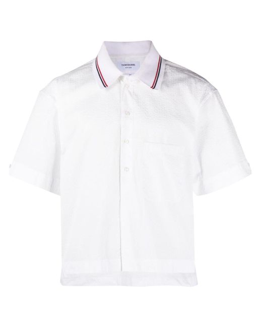 Thom Browne White Short-sleeve Seersucker Cotton Shirt for men