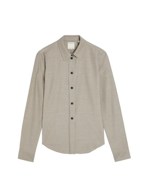 Calvin Klein White Melange-Effect Long-Sleeve Shirt