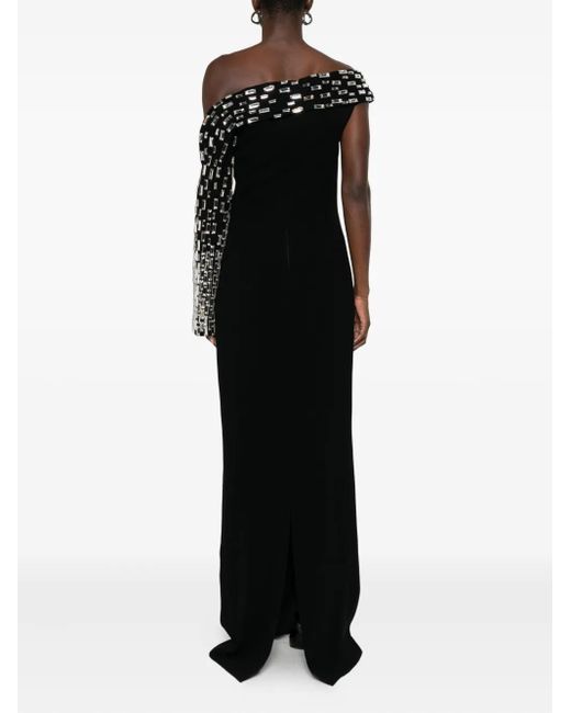 Jean Louis Sabaji Black Asymmetric Baguette-Embroidery Maxi Dress