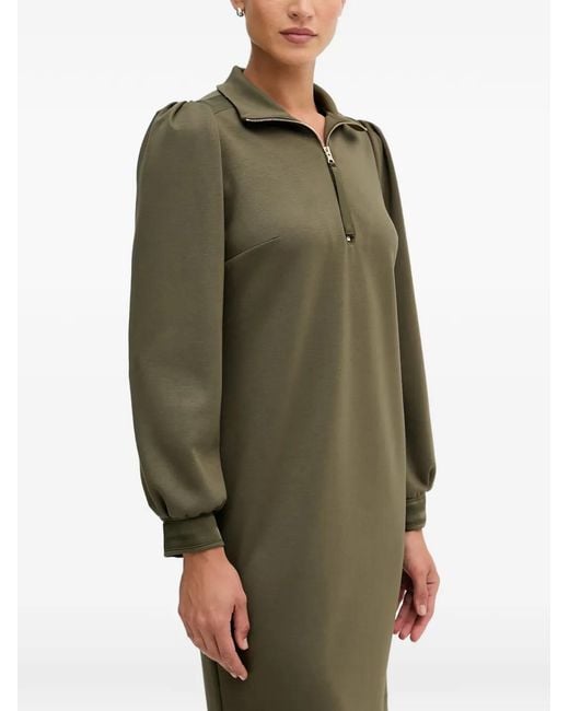 Joseph Ribkoff Green Quarter-Zip Puff-Sleeve Mini Dress
