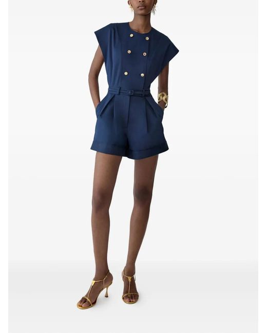 Carolina Herrera Blue Double-Breasted Romper With Belt
