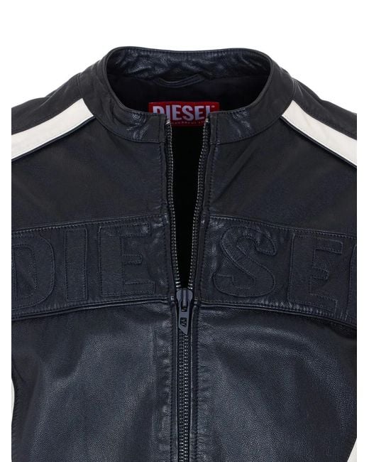 DIESEL Blue L-Adam Leather Jacket for men