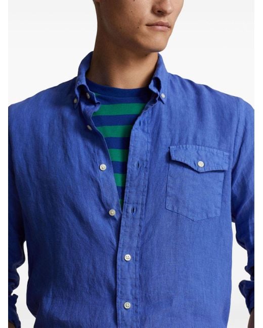 Chemise en lin à manches longues Polo Ralph Lauren pour homme en coloris Blue