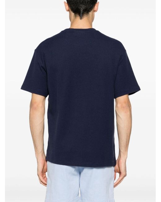 FRAME Blue Logo-embroidered Piqué T-shirt for men