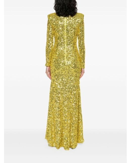 Elisabetta Franchi Yellow Sequined Mermaid Gown