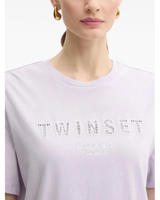 Twinset White Logo-Embellished T-Shirt