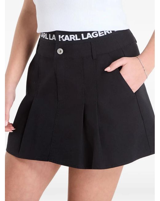 Karl Lagerfeld Black Logo-Waistband Pleated Skirt