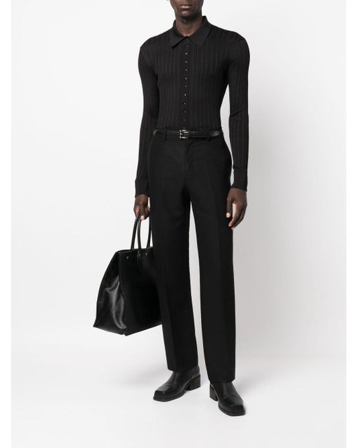 メンズ Saint Laurent ロングスリーブ ポロシャツ Black
