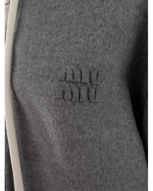 Miu Miu Gray Double Cashmere And Wool Hoodie Jacket