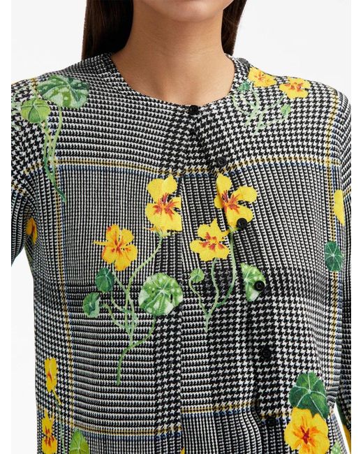 Oscar de la Renta Green Nasturtium Houndstooth Print Cardigan