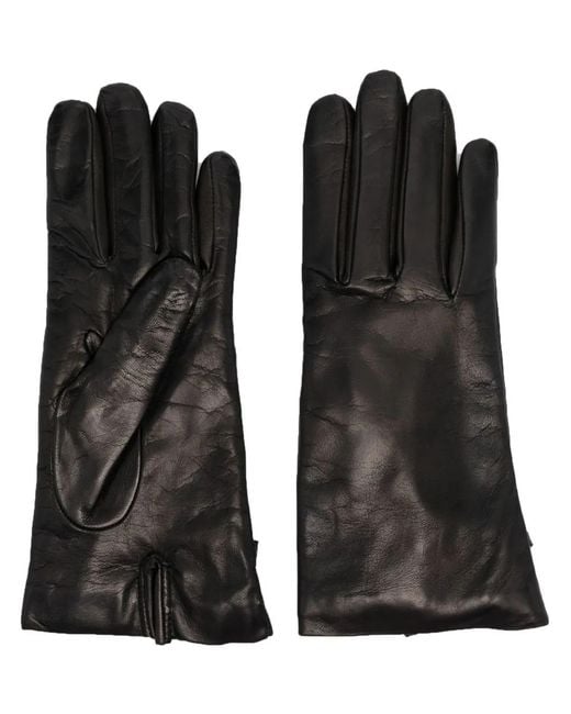 Moschino Black Logo-Plaque Leather Gloves