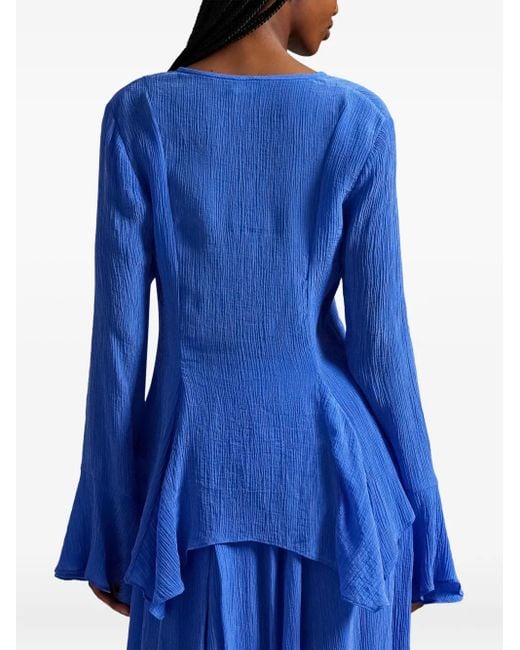 Polo Ralph Lauren Blue V-Neck Crinkle-Texture Blouse