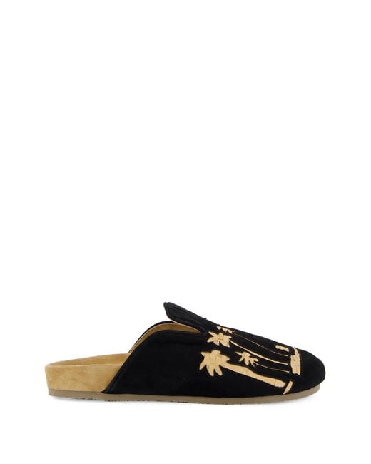 BAZISZT Black Sid Palm-Tree Suede Slippers for men