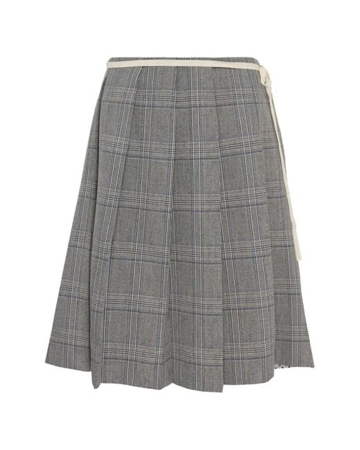 Pushbutton Gray Checked-Overlay Polka-Dot Skirt