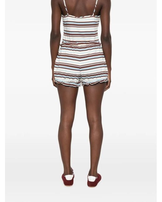 Posse White Nadine Ruffled Striped Shorts