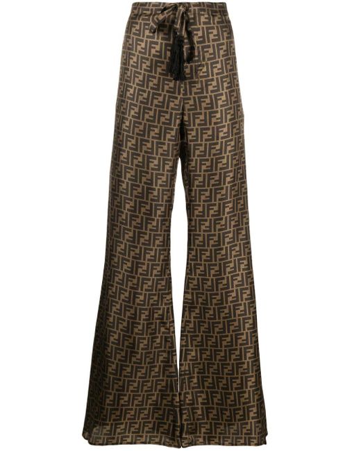 Pantalones palazzo con estampado FF Fendi de color Brown