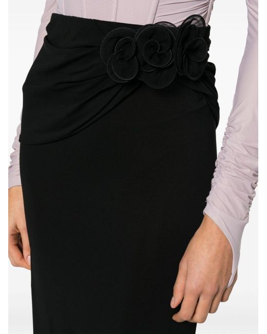 Magda Butrym Black Floral-appliqué Midi Skirt