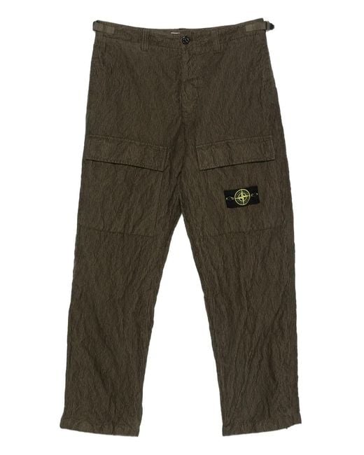 Stone Island Green Wrinkled Corduroy Straight-Leg Trousers for men