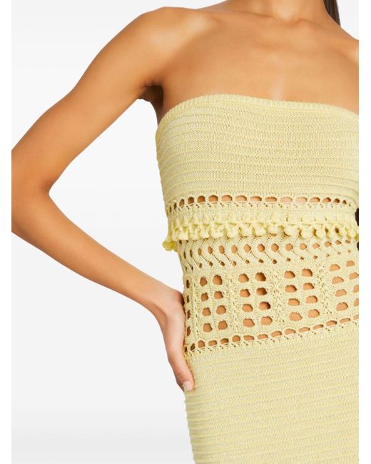 retroféte Yellow Caroline Knit Crochet Dress