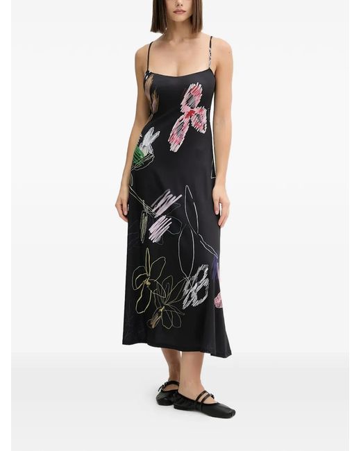 Desigual Black Floral Print Slip Midi Dress (Set Of Two)