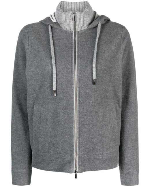 Peserico Gray Mélange-Effect Hooded Jacket
