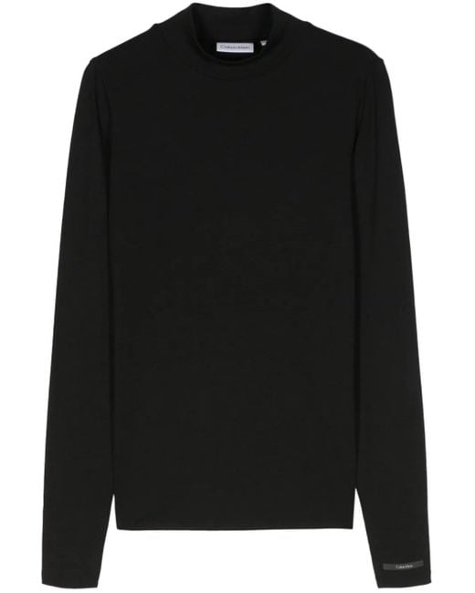 Calvin Klein Black Fine-Ribbed Mock-Neck Top