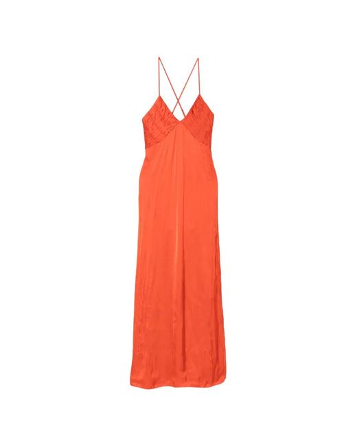 Zadig & Voltaire Red Rayonne Ruched-Detail Side-Slit Maxi Dress