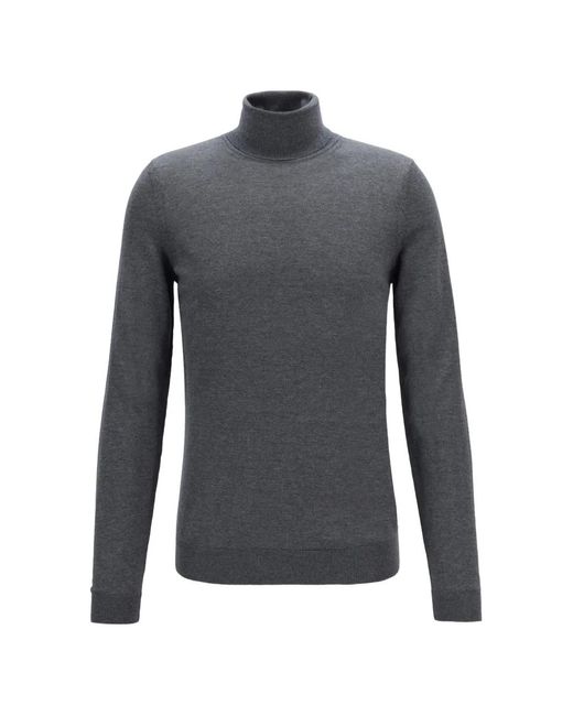 Boss Gray Roll-Neck Wool Sweater for men