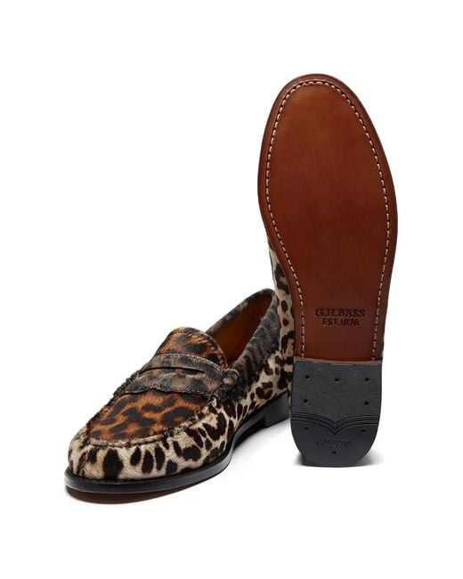 G.H.BASS White Whitney Leopard-Print Penny Loafers