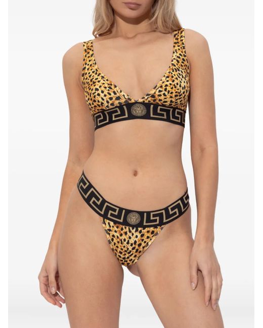 Versace Natural Leopard-Print Logo-Band Bra