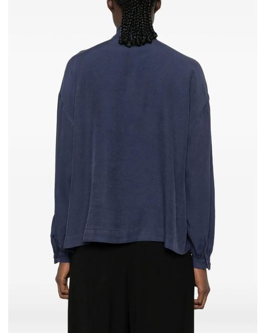 19.61 MILANO Blue Evelin Tie-Neck Long-Sleeve Blouse