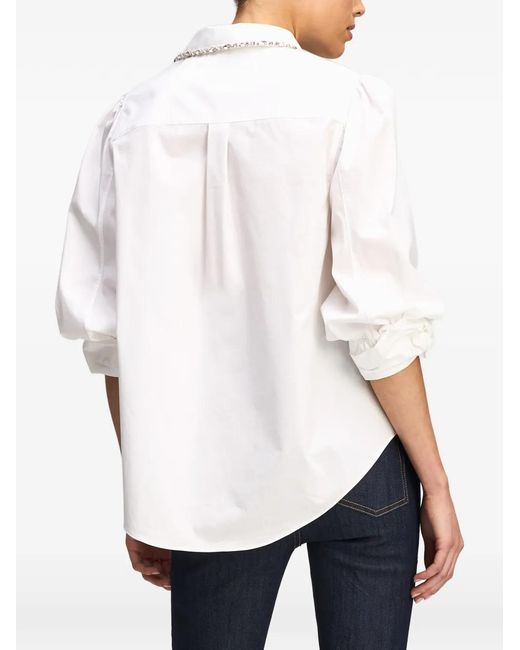 Cinq À Sept White Kaitlin Crystal-Embellished Puff-Sleeve Shirt