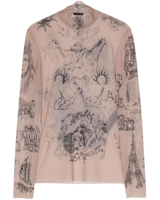 Balenciaga Pink Tattoo-Print Mesh Top