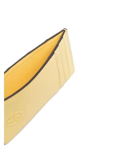 Tory Burch Yellow Fleming Diamond-Pattern Cardholder