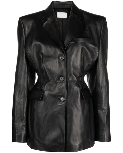 Magda Butrym Black Single-Breasted Leather Jacket
