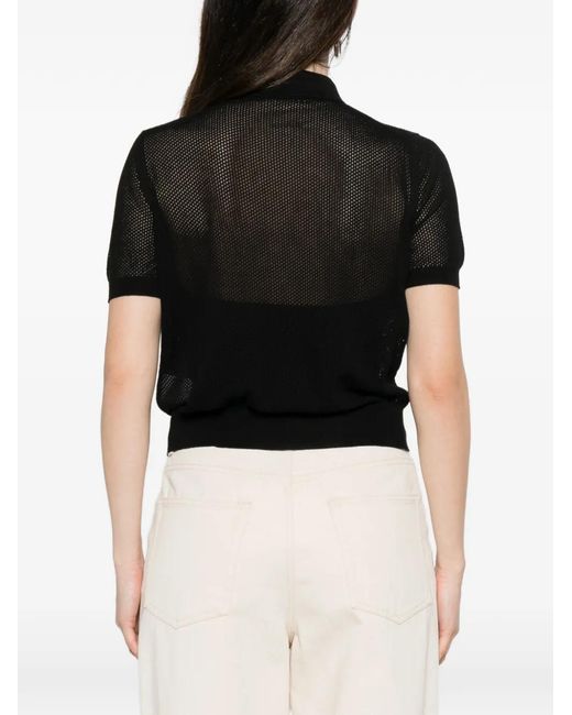 Tagliatore Black Fabrizia Mesh-Knit Polo Top