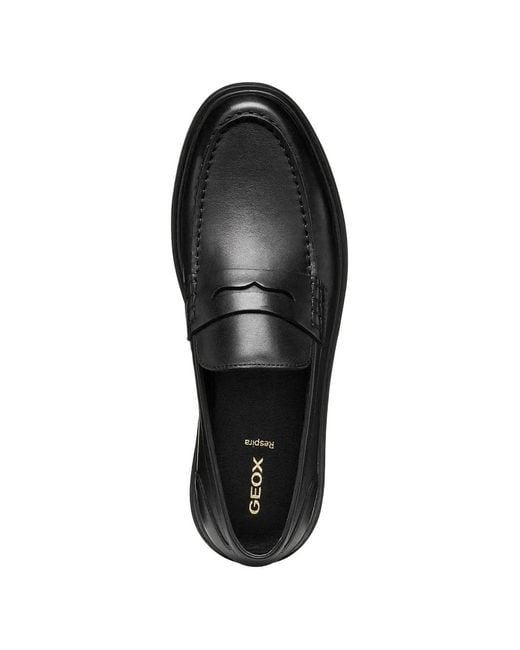 Geox Black Leather Penny-Slot Loafers for men