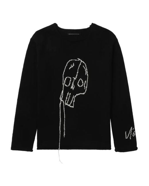 Y's Yohji Yamamoto Black Skull-Jacquard Jumper