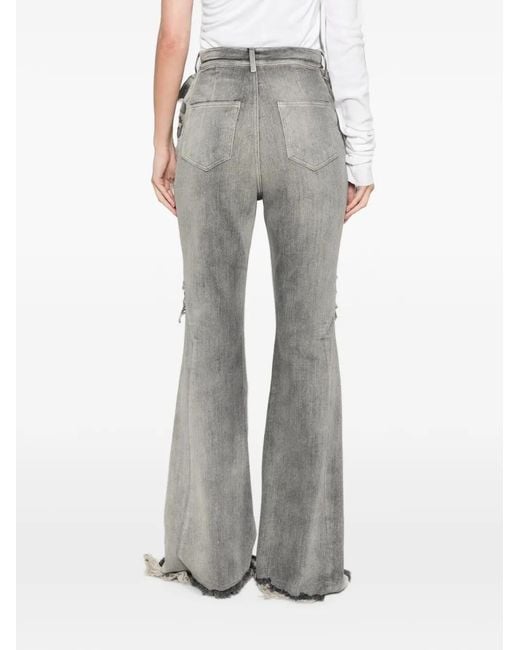 Rick Owens Gray Fringe-Trimmed Bootcut Jeans