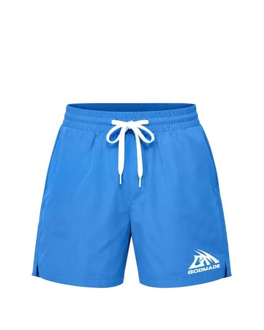 GODMADE Blue Logo-Print Drawstring Swim Shorts for men