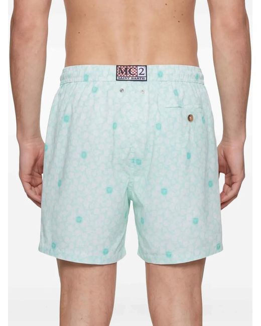 Mc2 Saint Barth Blue Floral-Print Drawstring Swim Shorts for men