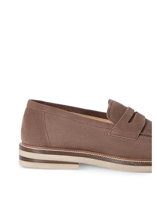 Brunello Cucinelli Brown Suede Penny Loafers for men