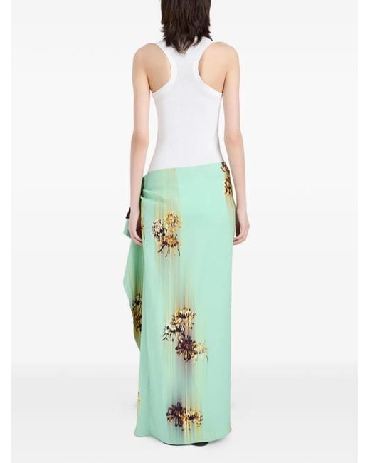 Proenza Schouler Green Cella Ruffled Printed Maxi Skirt